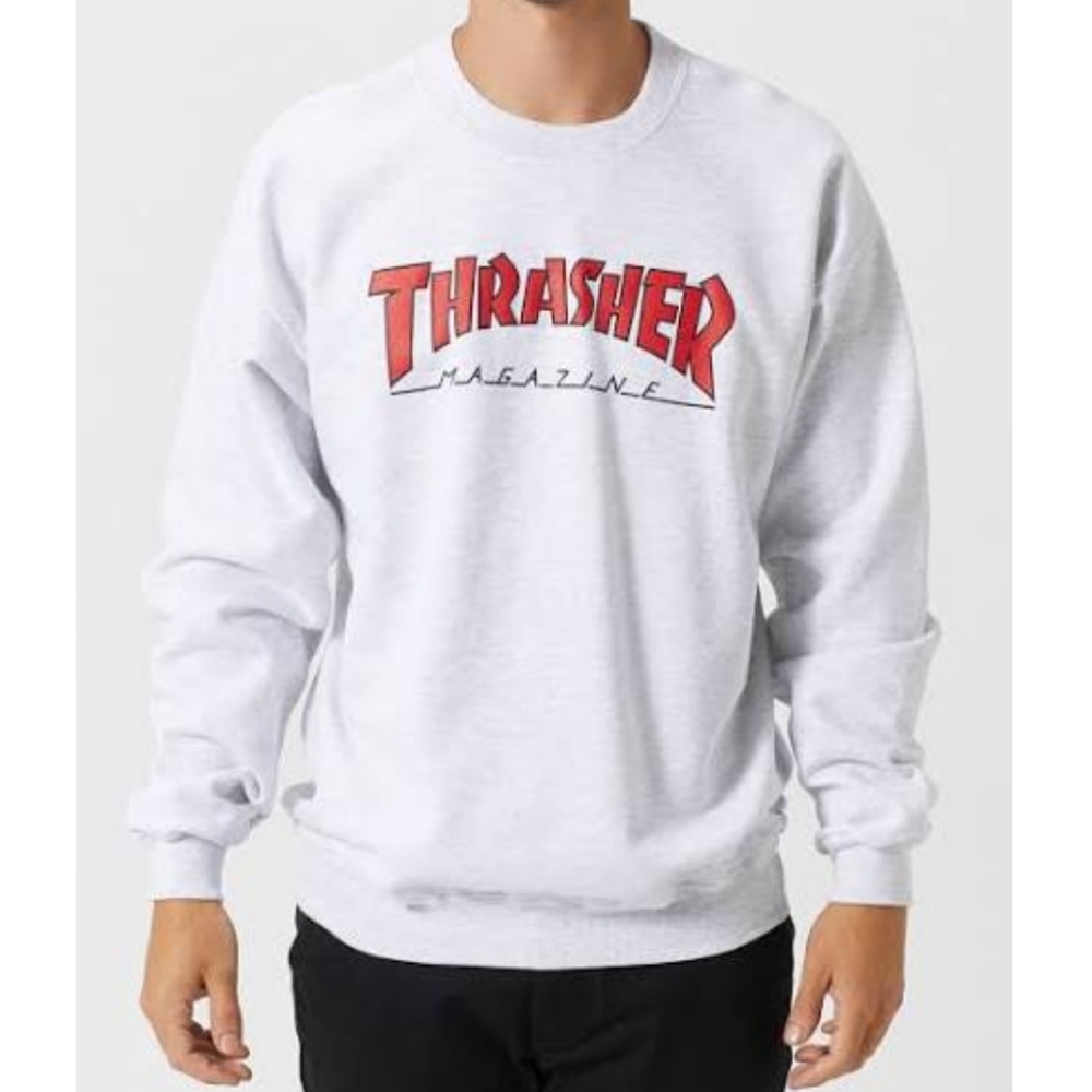 Thrasher Magazine Logo Grey Crew Neck Sweatshirt